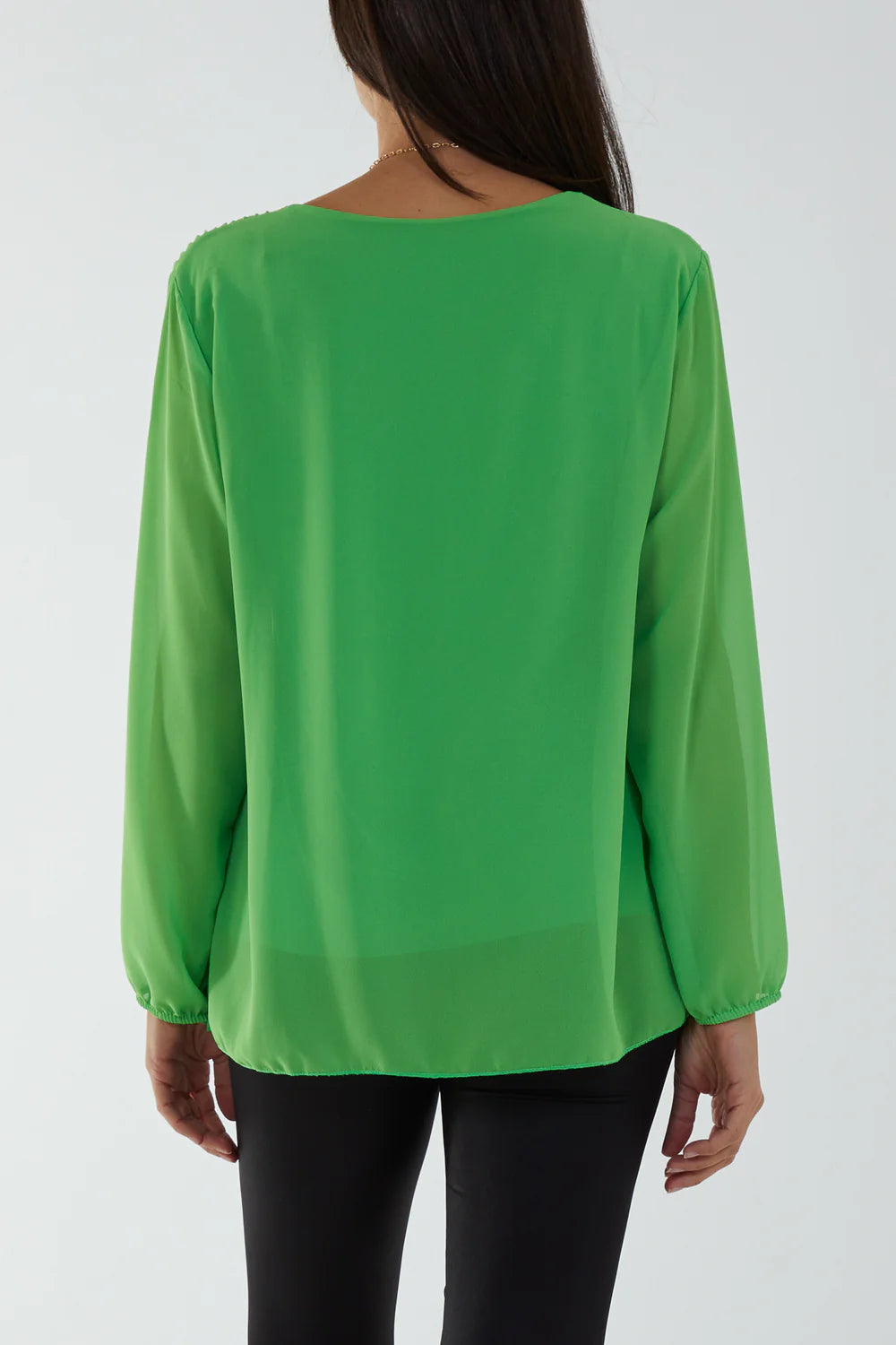 Pleated Longsleeve Top with Necklace One Size 8-16 - other colours available