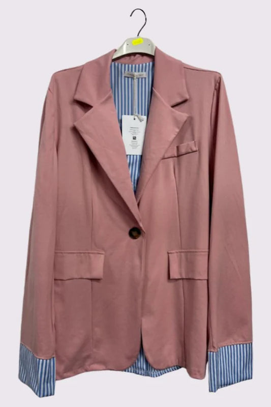 Stripe Print Pockets Twin Blazer (one size fits 8-16uk)