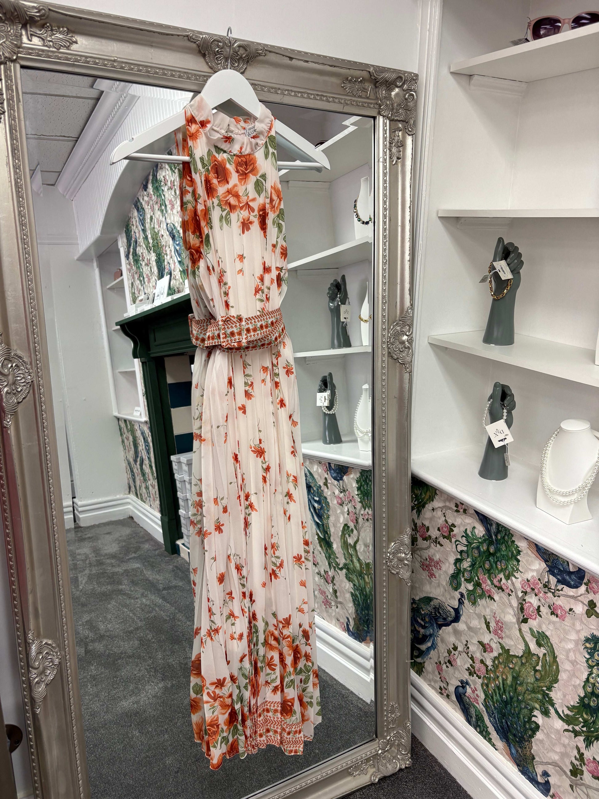 Luxtyle High Neck Pleated Orange Flower Dress One Size fits 8-20