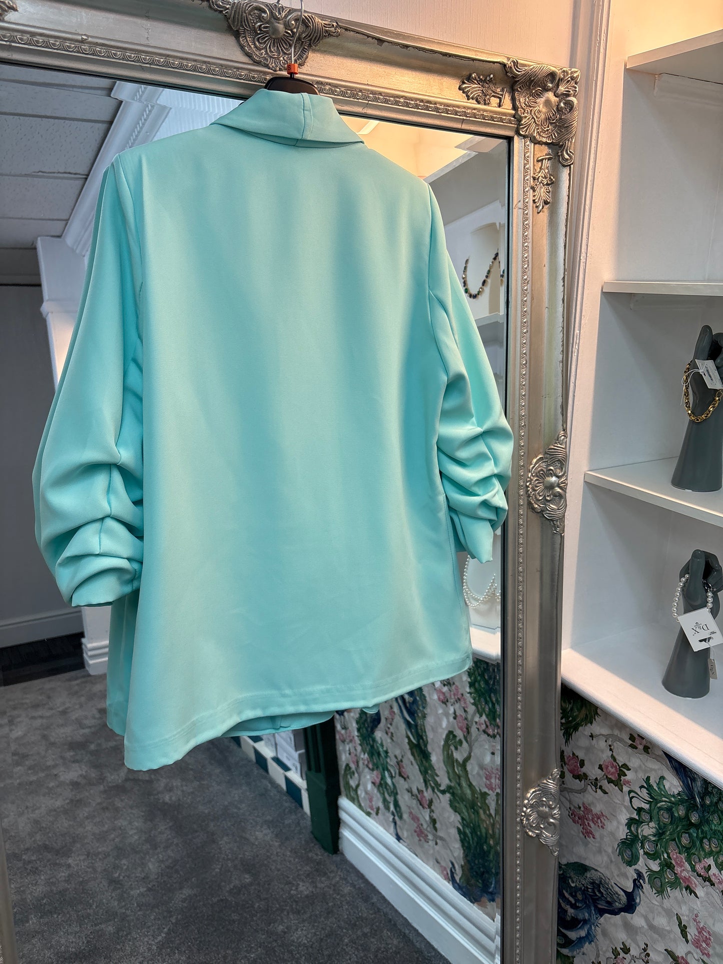 Ruched Sleeve Blazer Turquoise