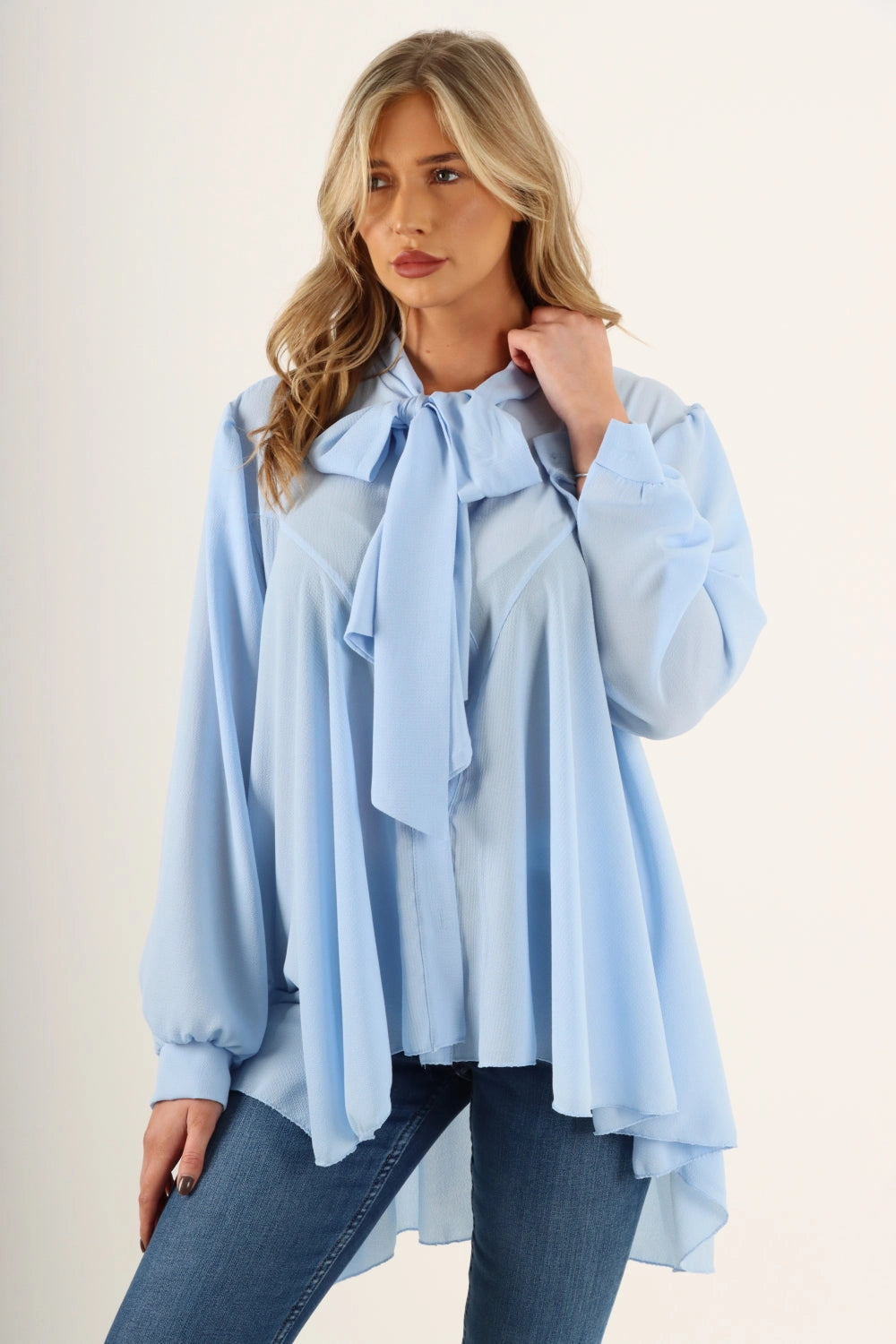 Italian Oversized Pussy Bow Button Top One Size Fits Size 8-22