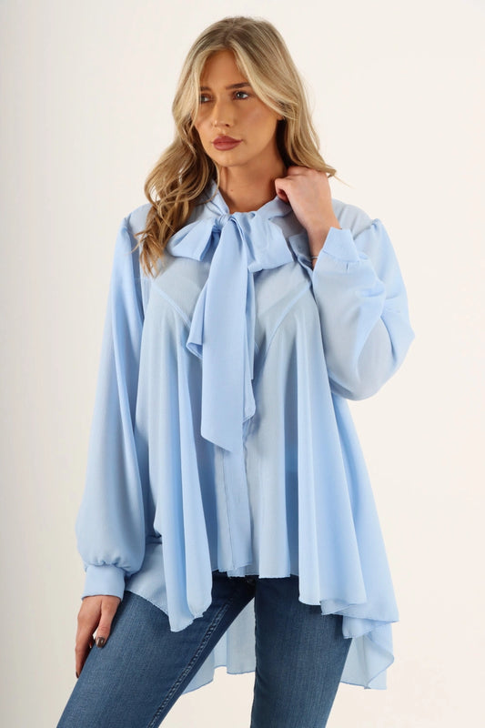 Italian Oversized Pussy Bow Button Top One Size Fi
