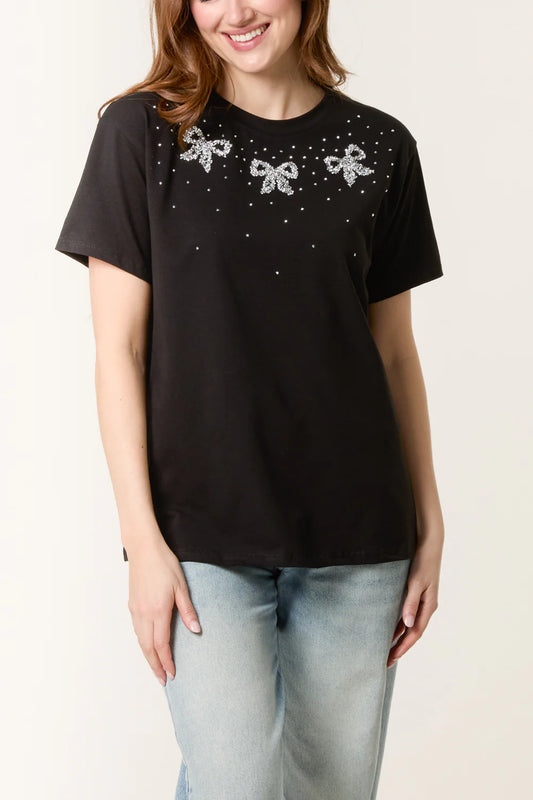Agape T Shirt Black with Triple Bow (one size fits 8-16uk)