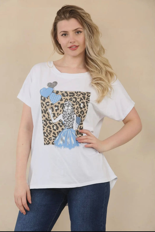 Kurt Muller Leopard Lady Cotton T Shirt One Size 8-18