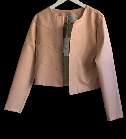 Faux Leather Cropped Jacket Pink Size Large