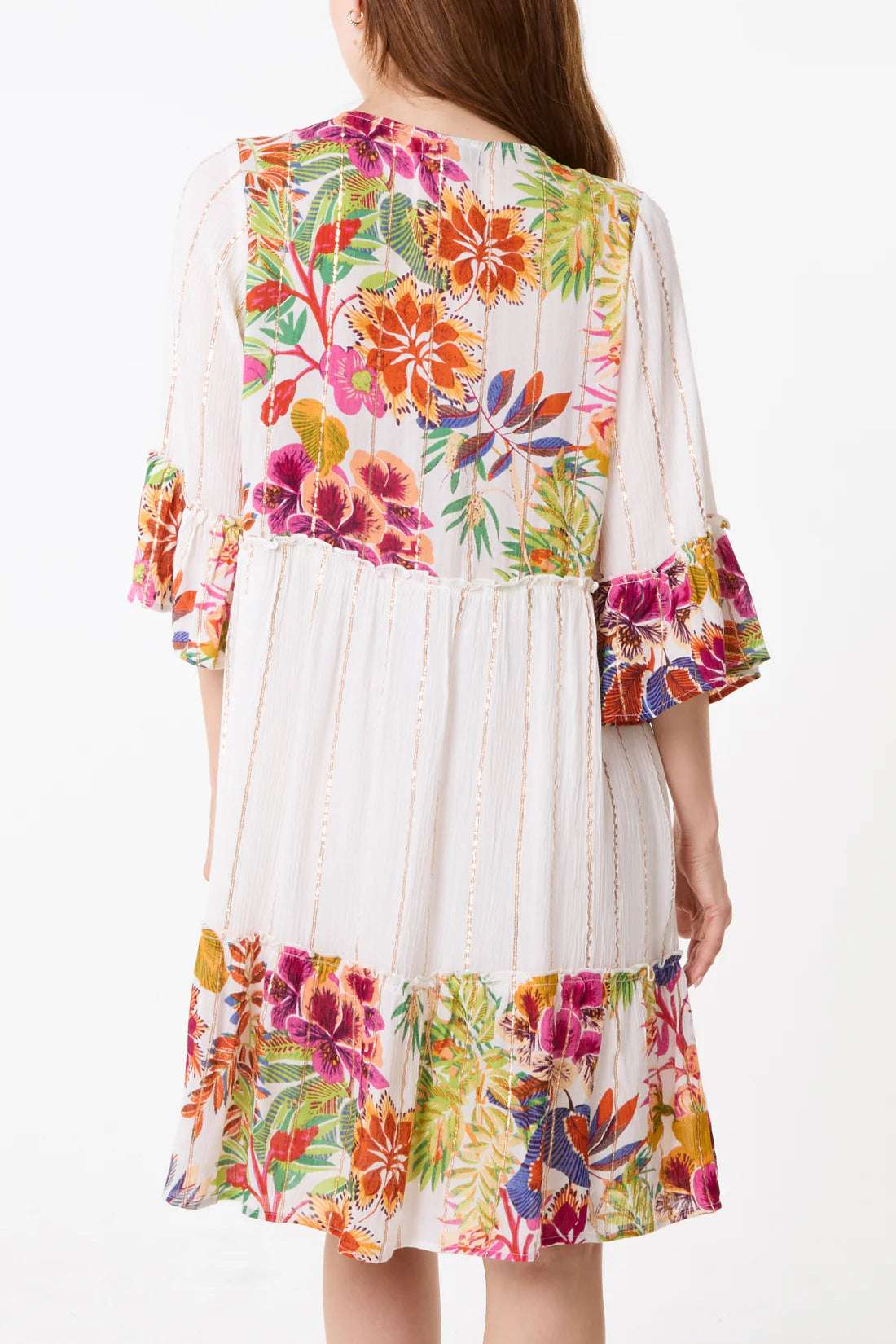 Tropical Floral Embellished Smock Dress