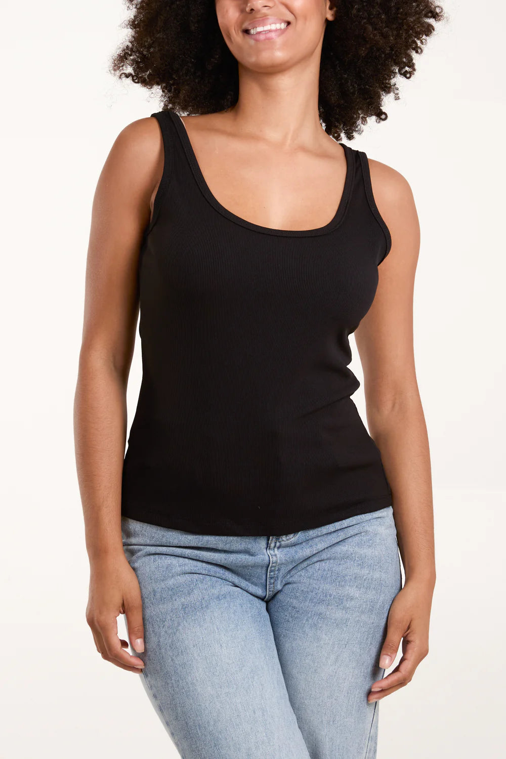 Ribbed Vest Top Black One Size Fits 8-16
