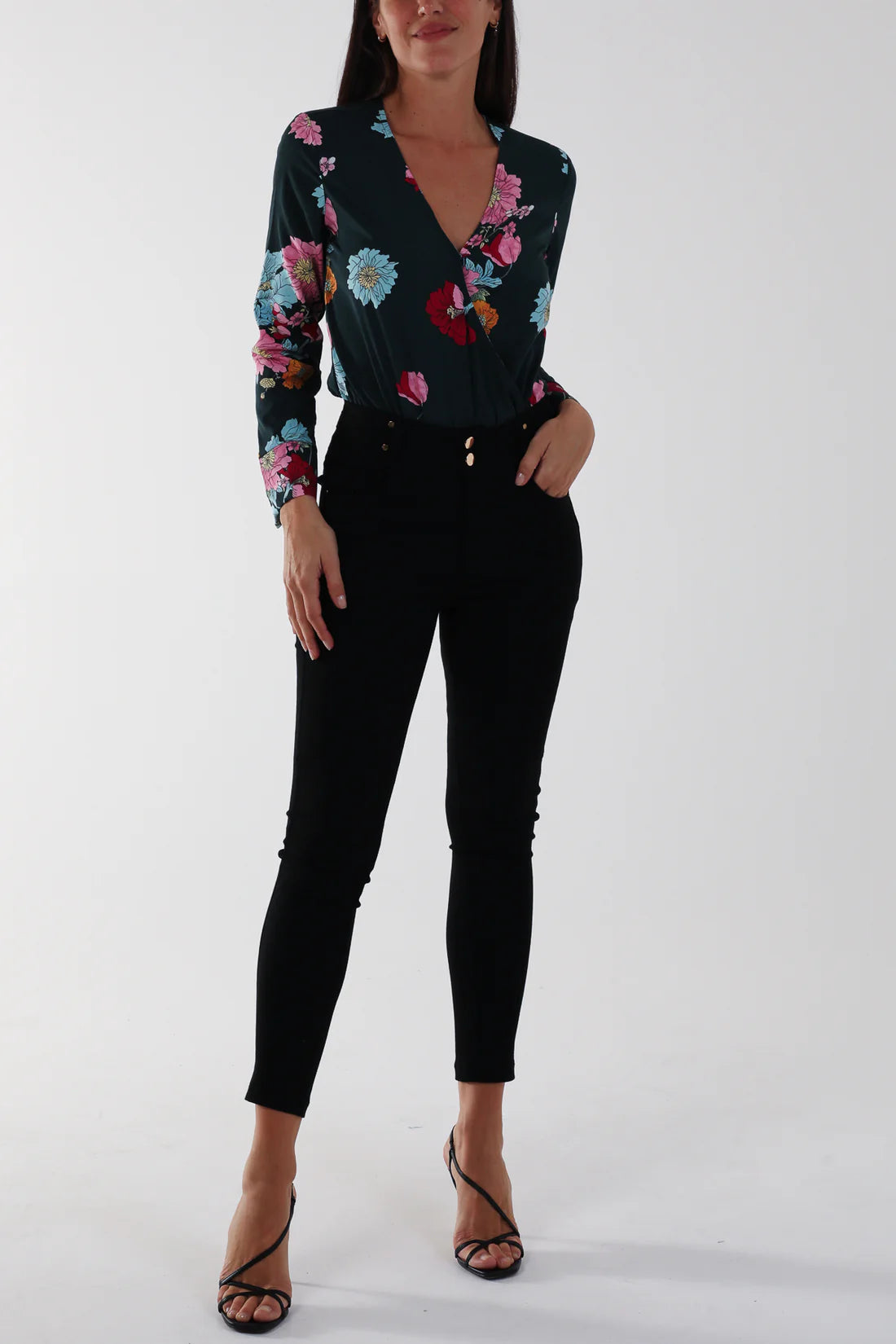 Wrap Front Floral Body Suit