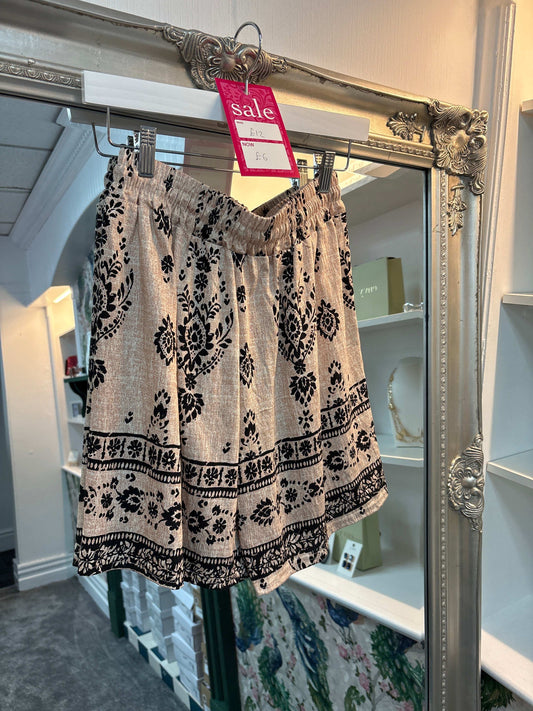 Beige Print Shorts