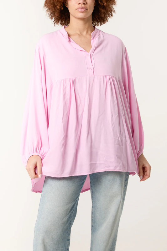 Grandad Collar Shell Button Blouse (one size fits up to size 16uk)