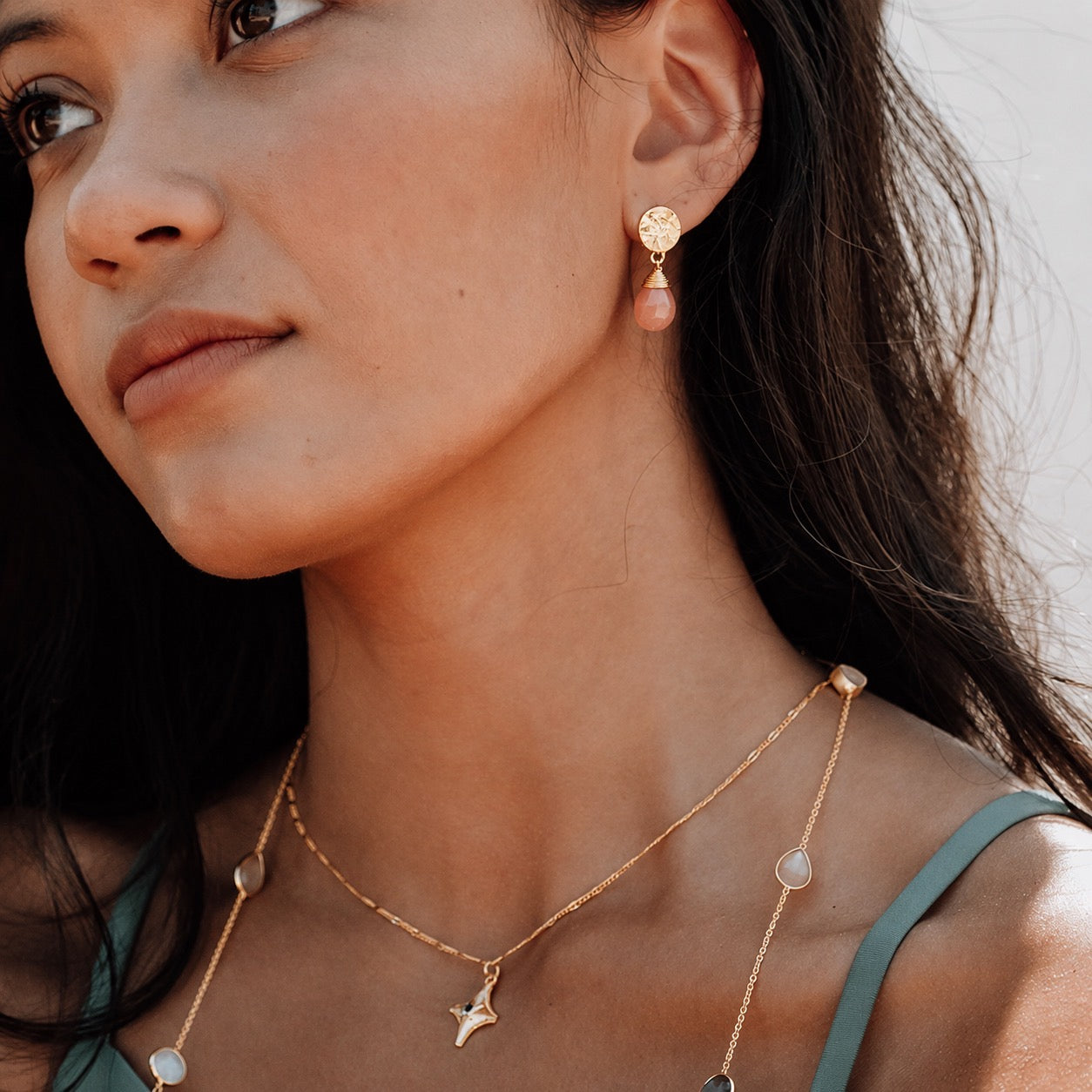 Classic Athena Kate Drop Earrings Peach Moonstone