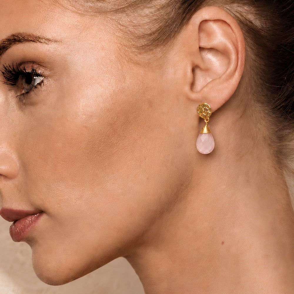 Athena Kate Large Drop Earrings: Pink Chalcedony
