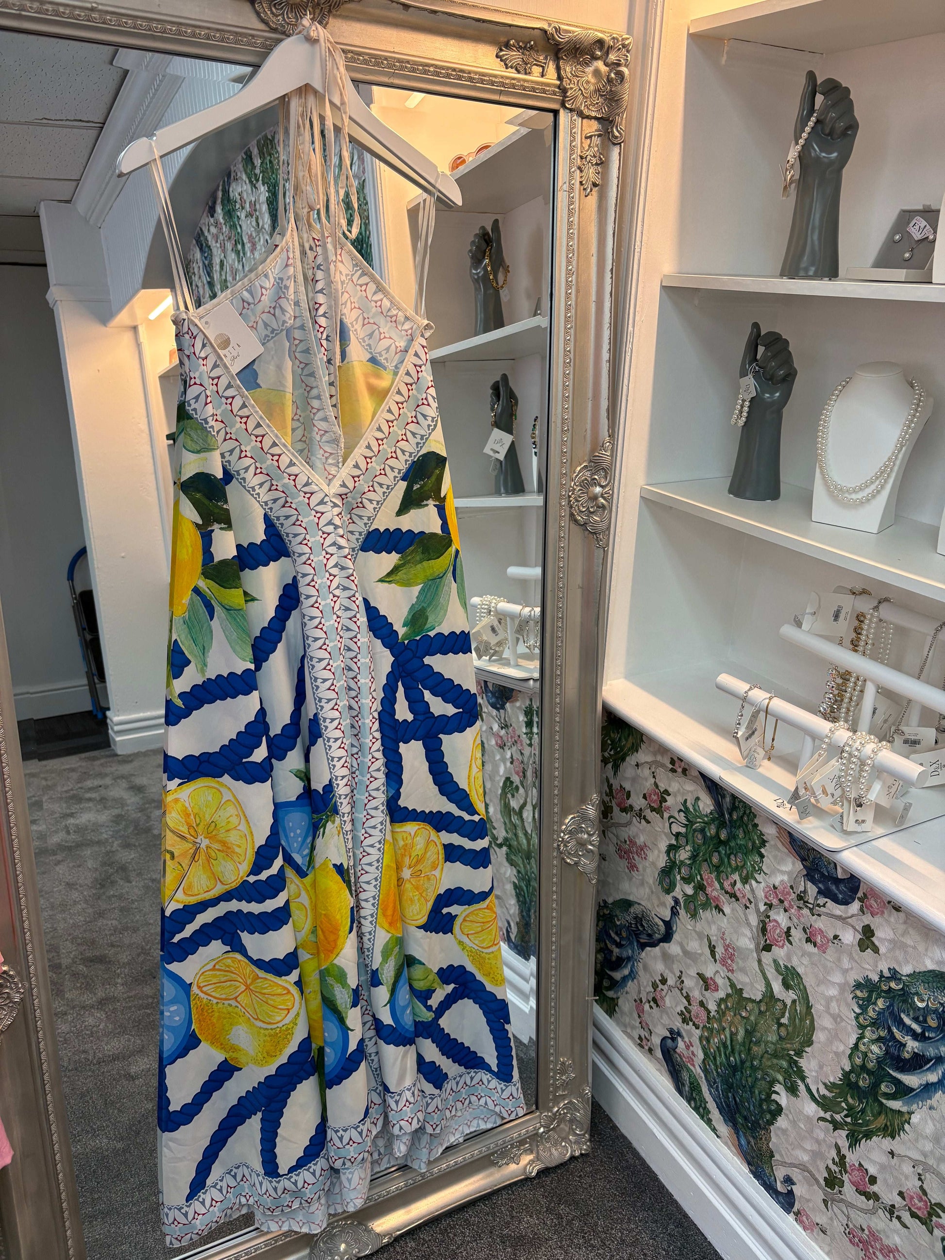 Blue and Lemon Happy Holidays Maxi Dress One Size 8-18