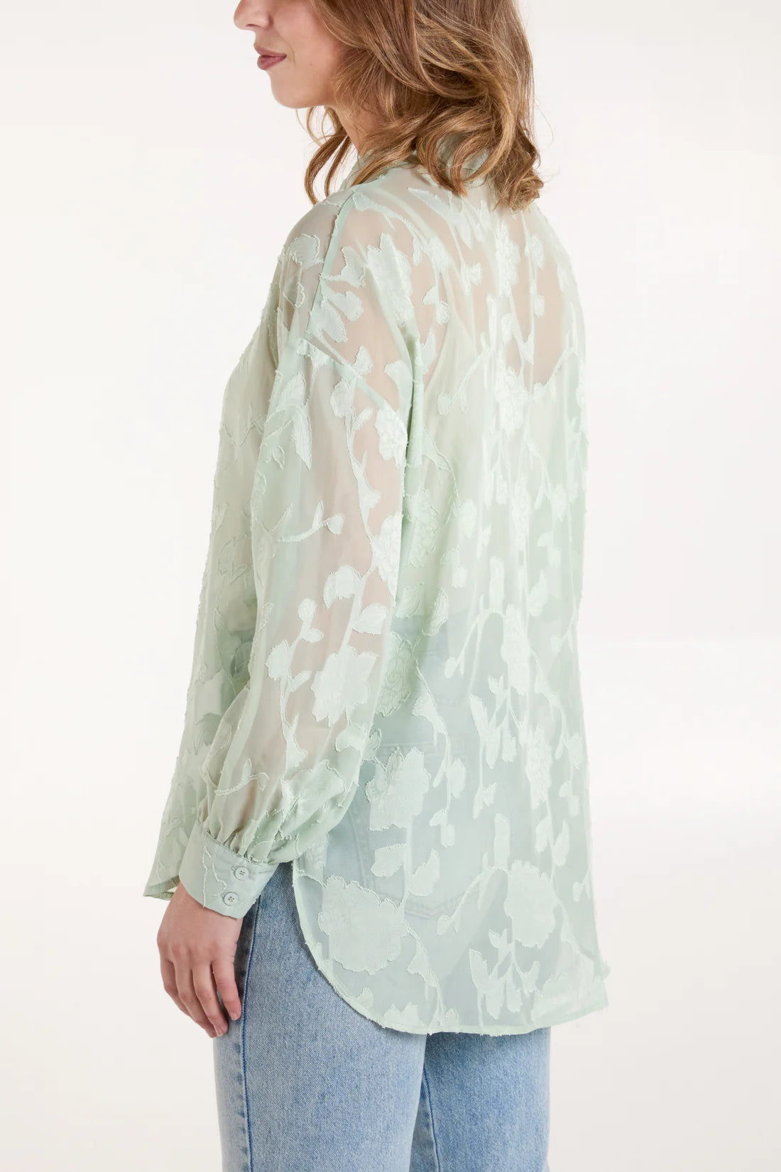 Sheer Floral Devore Shirt Mint