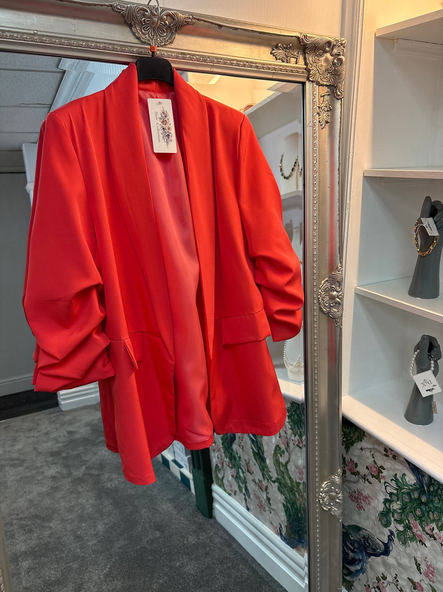 Ruched Sleeve Blazer Coral
