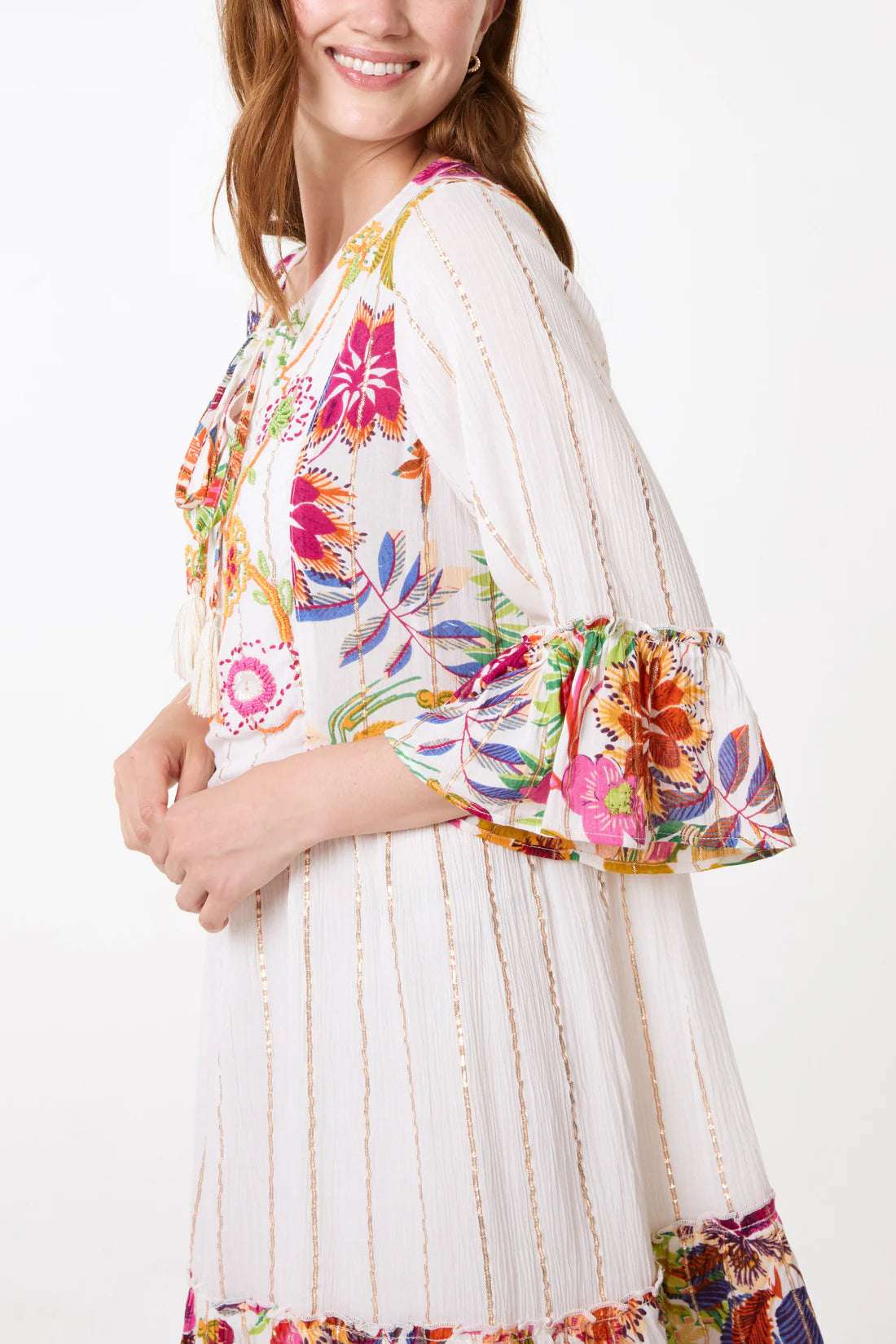 Tropical Floral Embellished Smock Dress