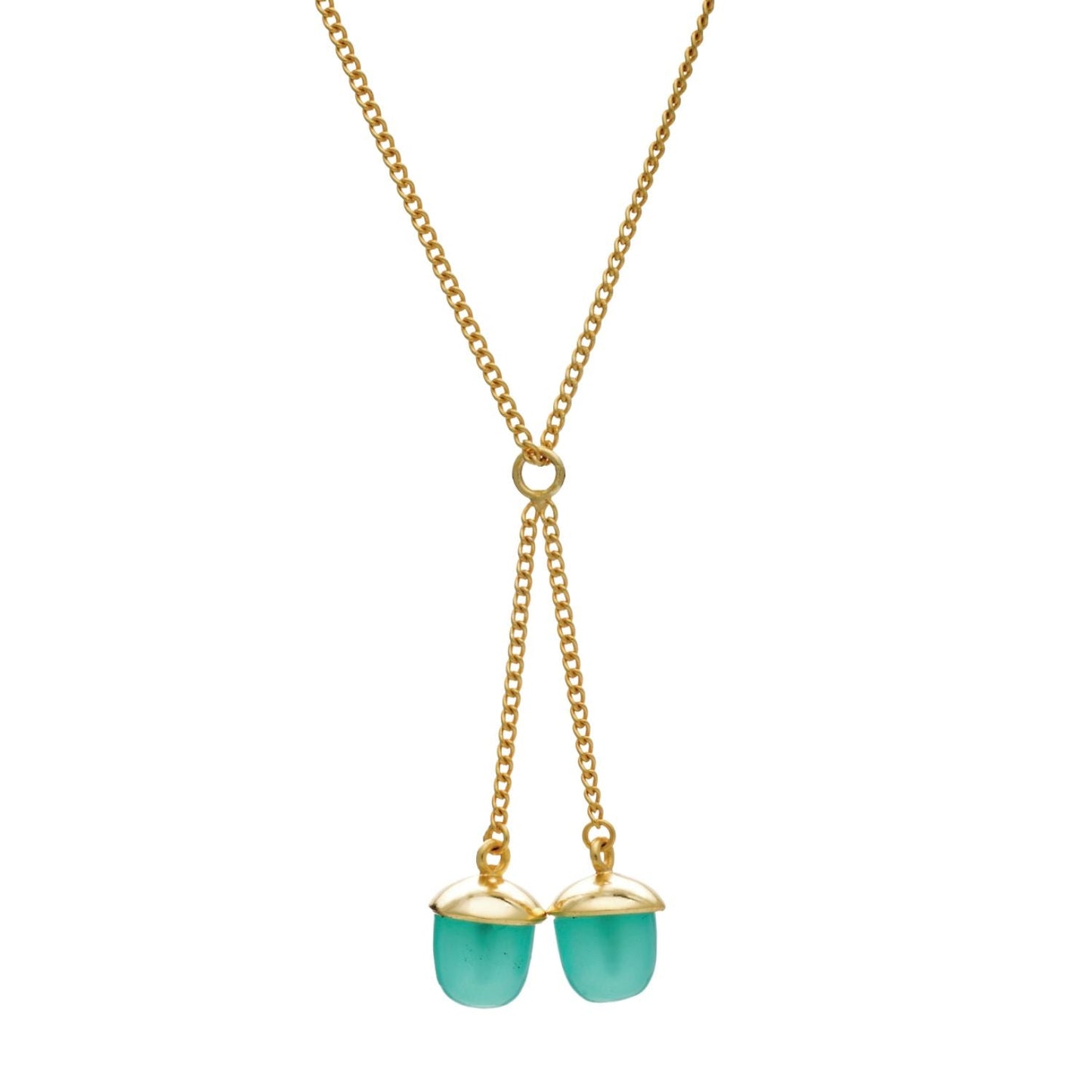 Acorn Gemstone Drop Necklace Aqua Chalcedony