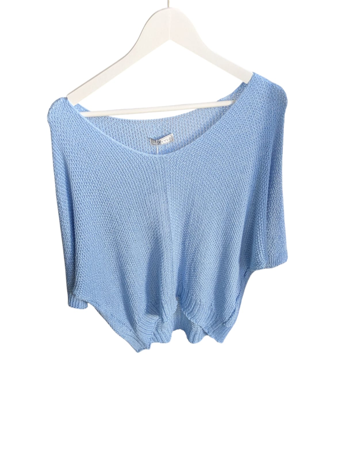 Elegant sky blue scoop neck top from Luxtyle, designed to flatter sizes 8-16 with its breezy, versatile fit.