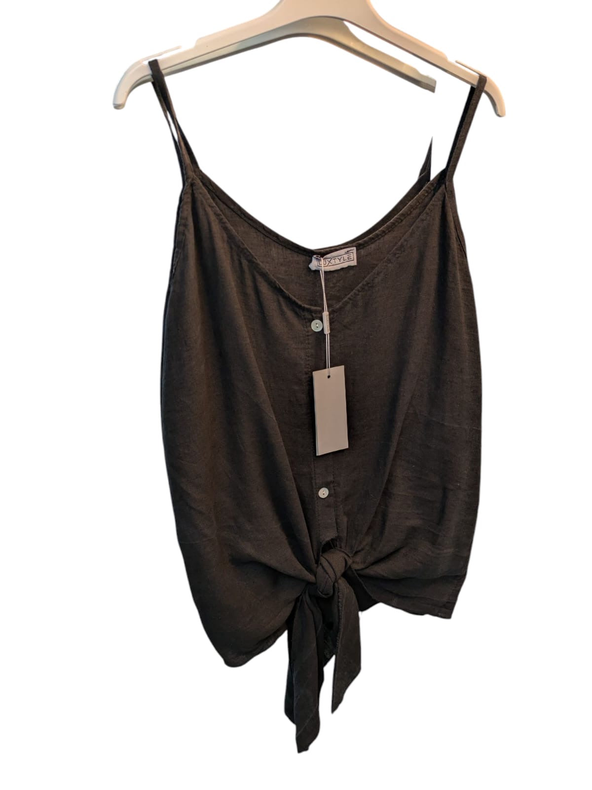 Luxtyle Strappy Tie Front Top Linen Blend One Size 8-14