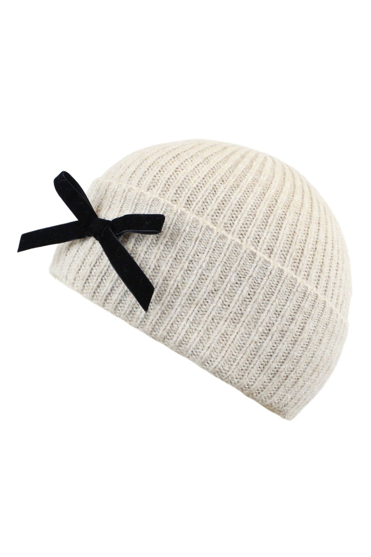 Yumi Oatmeal Bow Knitted Beanie Hat