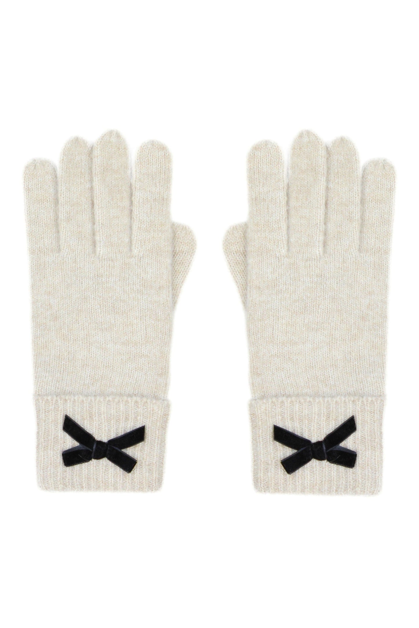 Yumi Oatmeal Bow Knitted Gloves