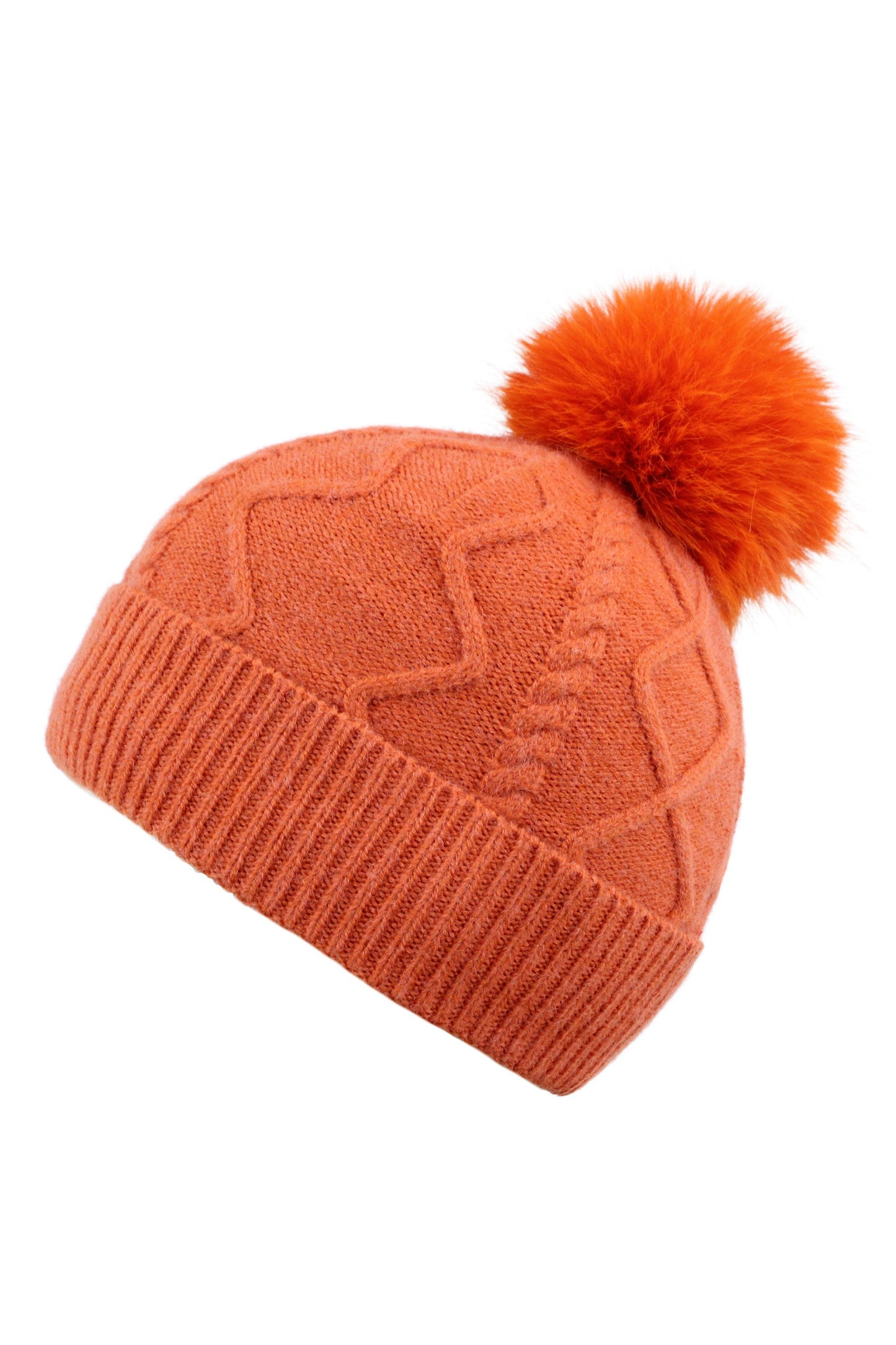 Yumi Orange Cable Knit Bobble Hat