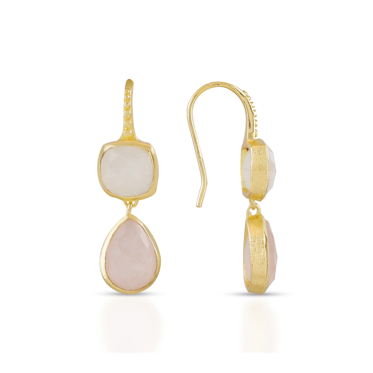 Charis Double Gemstone Earrings Moonstone & Rose Quartz