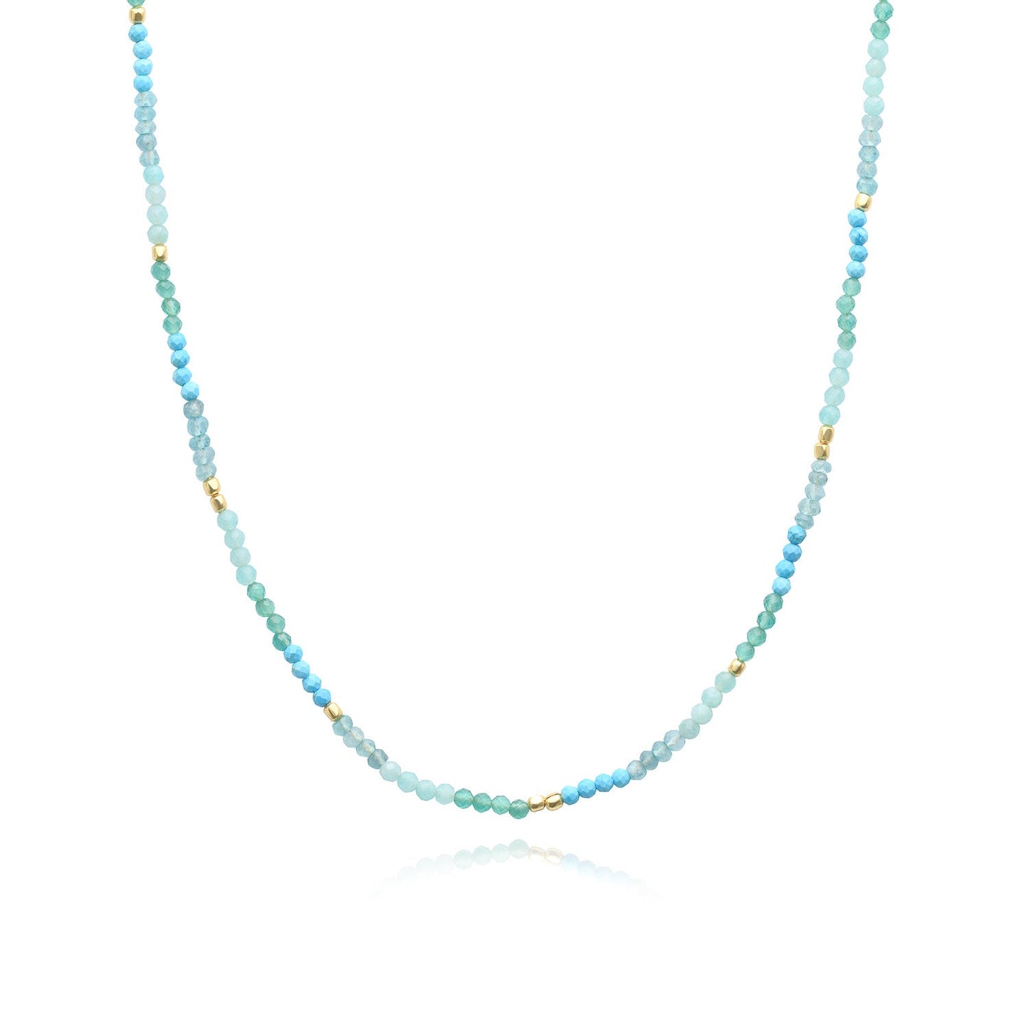 Milos Mixed Gemstone Beaded Necklace  Amazonite, Copper Turquoise & Green Jade