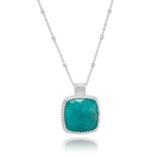Tetra Large Square Gemstone Pendant: Silver Amazonite