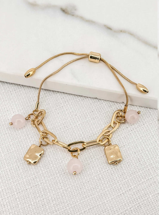 Envy Adjustable gold charm bracelet with faceted glass beads
