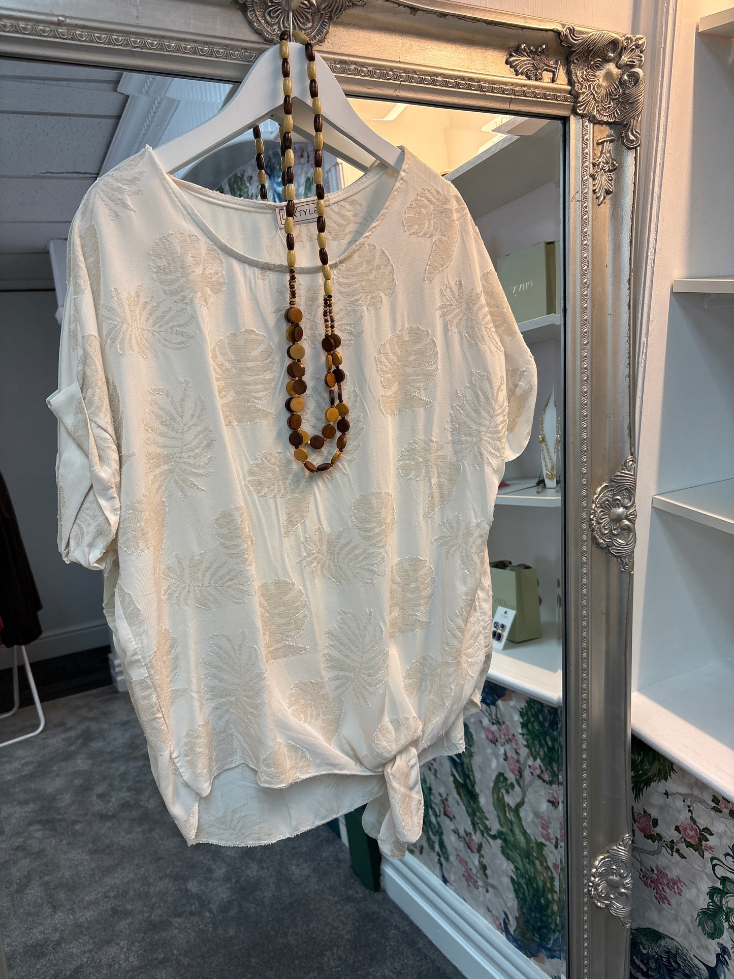 Ivory Embroidered Top with Necklace One Size Fits 8-14