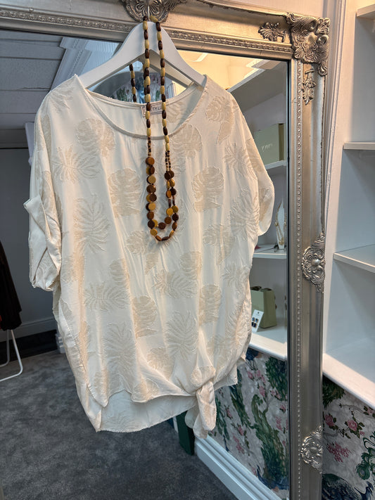 Ivory Embroidered Top with Necklace One Size Fits 8-14
