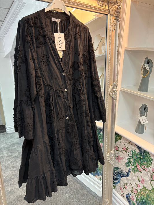 Black Cotton Flower Dress One Size Fit 8-18