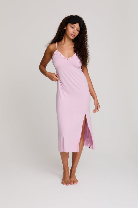 Bamboo Frill Chemise in Blush