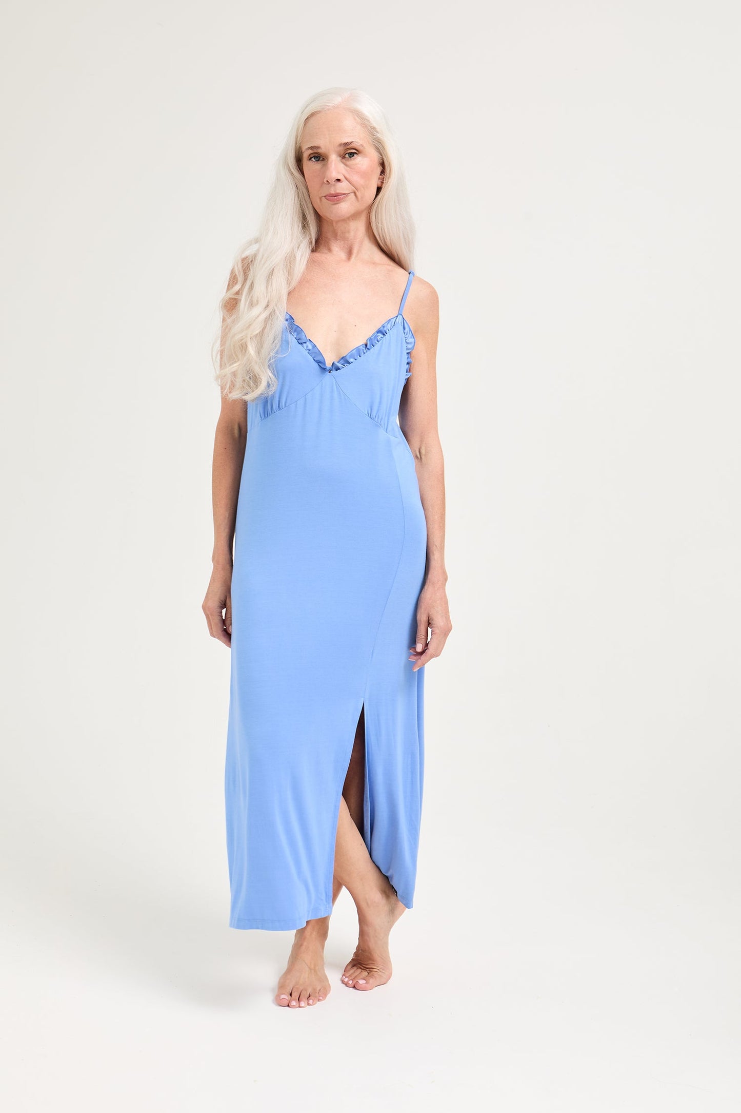 Bamboo Frill Chemise in Cornflower Blue