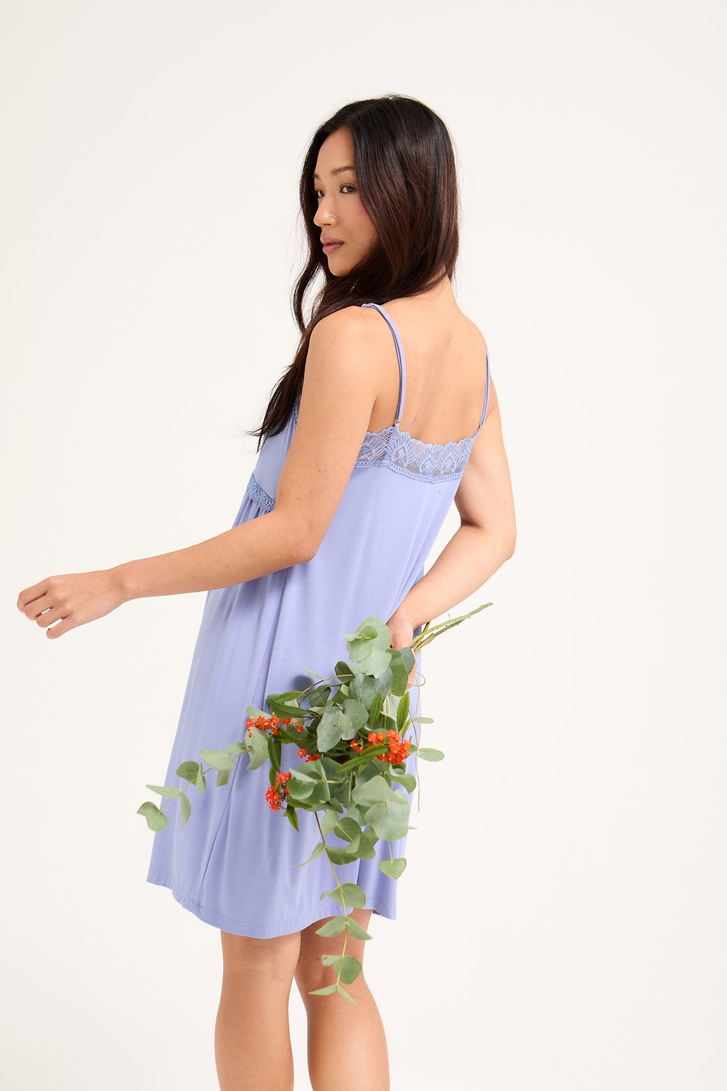 Bamboo Lace Chemise Nightdress in Heather