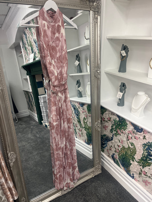 Floral Pleated Jumpsuit Pink One Size Fits 8-10