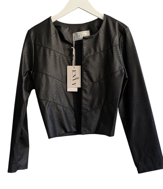 Cropped Faux Leather Jacket - Small Black 40% OFF