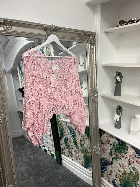 Cropped Crochet Top Pink (one size fits 8-14uk)