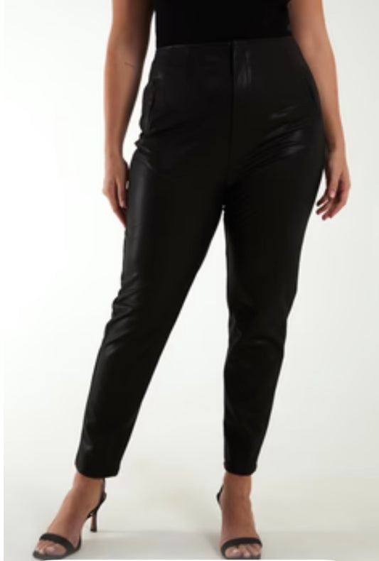 Curve Matte Faux Leather Tailored Trousers Black | Sizes 18–24