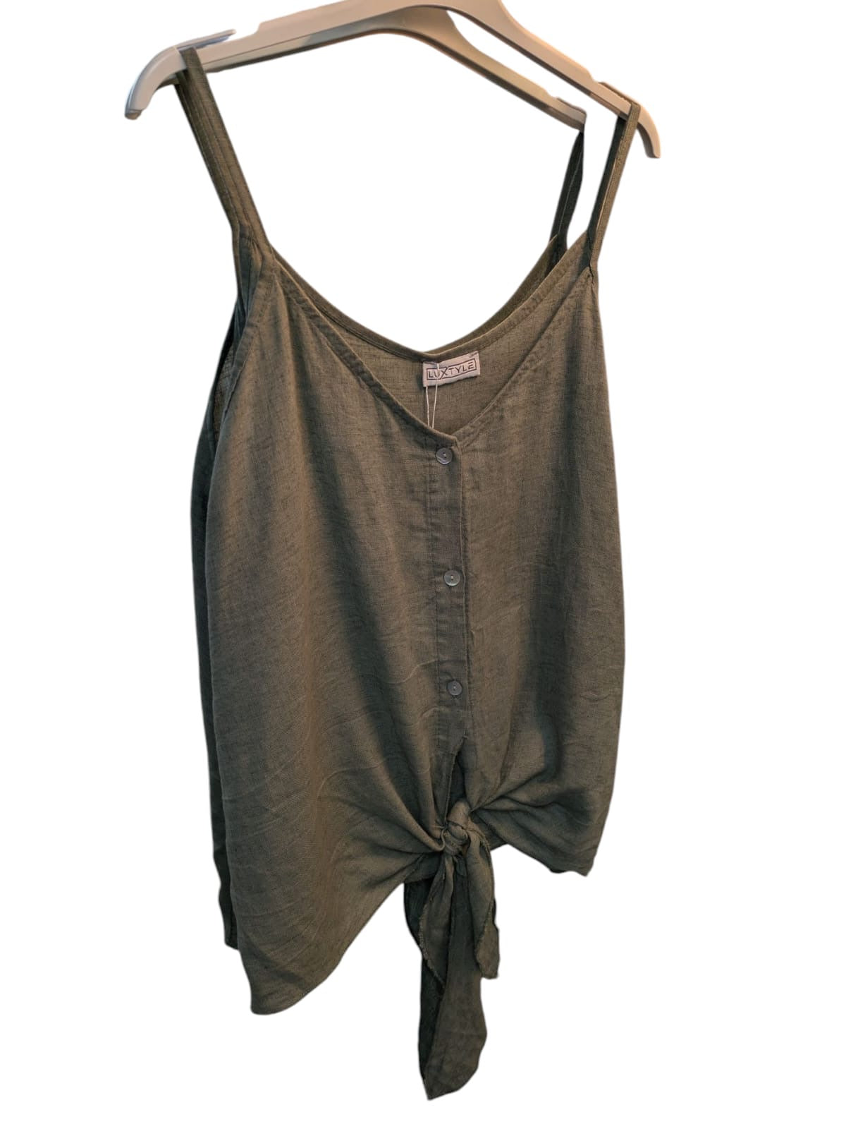 Luxtyle Strappy Tie Front Top Linen Blend One Size 8-14