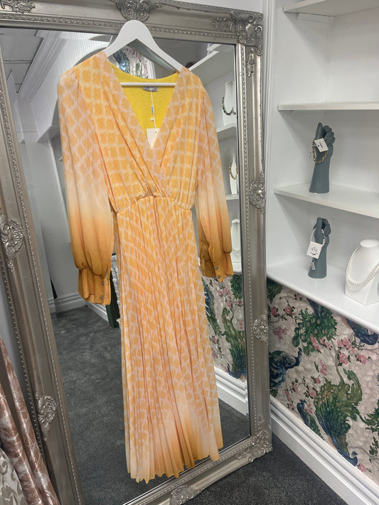 Yellow Pleated Longsleeve Dress  (one size fits 8-14uk)