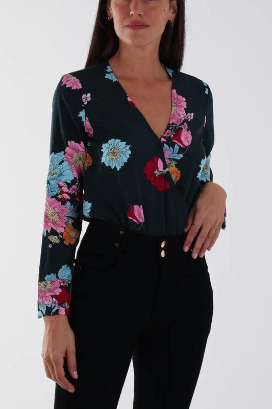 Wrap Front Floral Body Suit