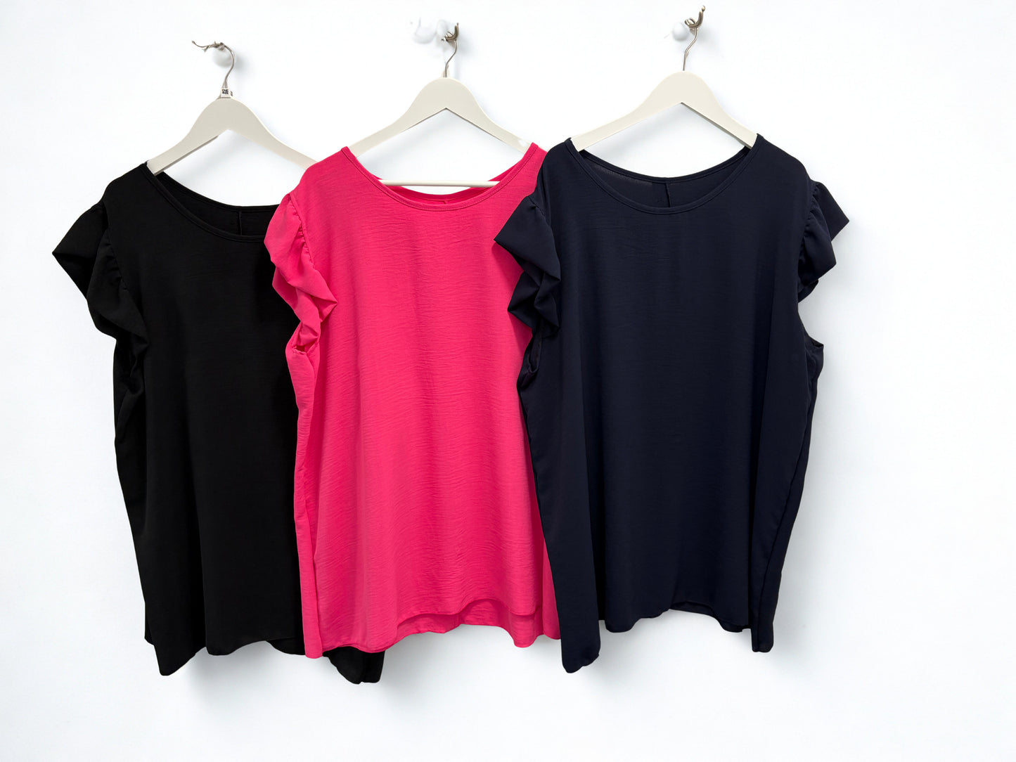 Frill Cap Sleeve Top with Button Back One Size 8-22