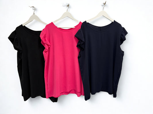 Frill Cap Sleeve Top with Button Back One Size 8-22