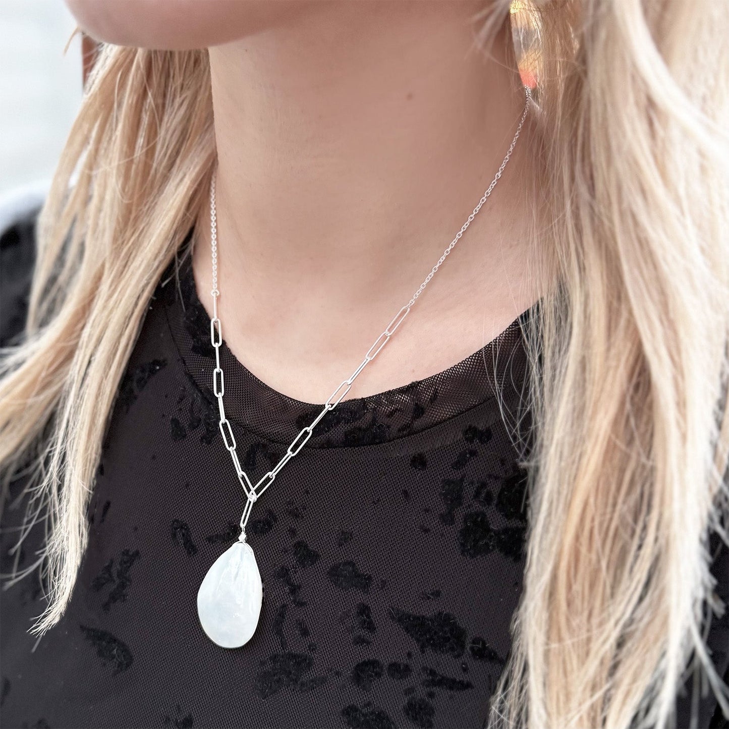 Selene Fine Silver Pendant Necklace Mother of Pearl