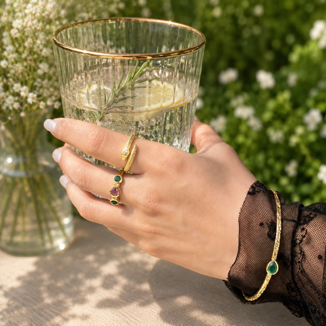 Medusa Gold Snake Ring : Black Spinel