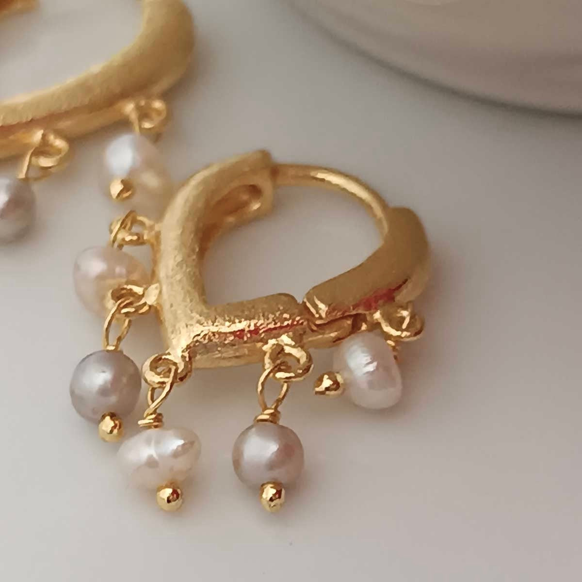 Teardrop Hoops with Freshwater Pearls