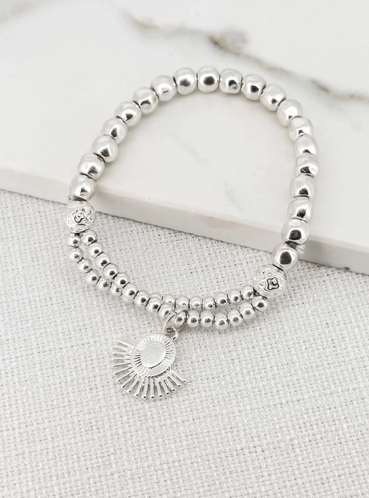 Envy - Silver alloy bead bracelet with silver fan charm