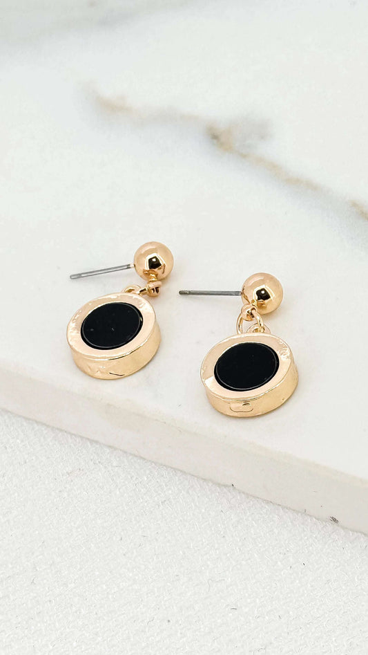 Envy - Gold and black circle dropper earring